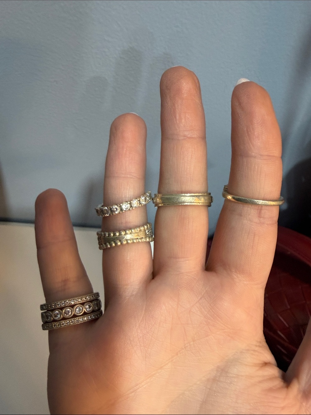 Pandora Silver and Gold Tone Crystal Stackable Rings - Picture 2 of 3